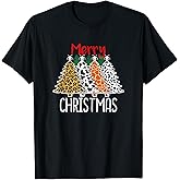 Christmas Tree Leopard Giraffe Animal Print Merry Christmas T-Shirt
