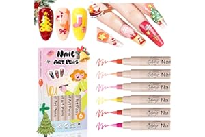 GELLAKTIK 6 Colors Nail Art Pens, 3D Nail Polish Pens Set 0.7mm Quick-Drying Acrylic Paint Markers Dotting Liner Drawing Pens for Nail Design, DIY Home Salon Manicure Tools Halloween Beginners Gifts