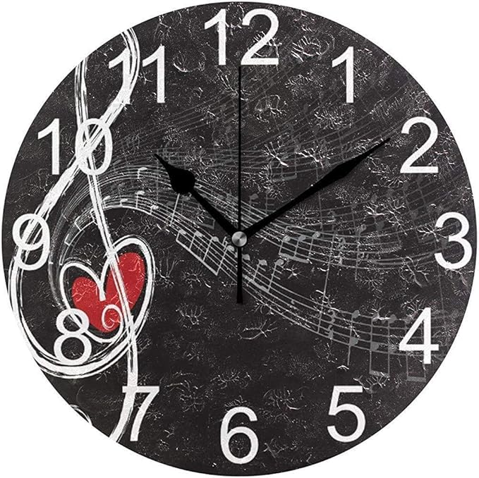 Wall Clock music Notes Concept Round Wall Clock Battery Operated Non