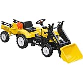 Aosom Kids Ride-On Excavator Pedal Car Bulldozer, 6 Wheels, Cargo Trailer | Move Forward/Back, Real Working Dirt Bucket