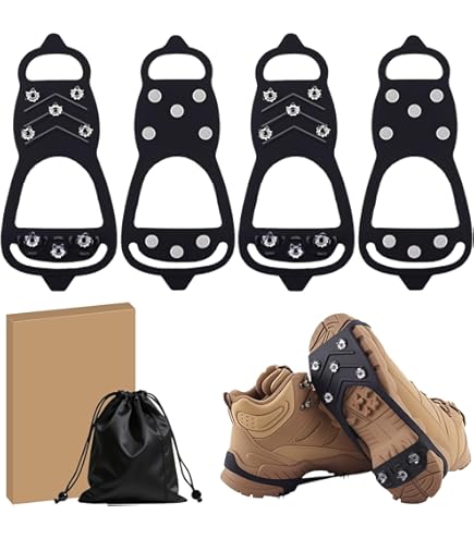 2 Pairs Crampons Spikes, Ice Cleats Non Slip Gripper Spikes with 8 Steel Studs Traction Cleats Microspikes Grips for Boots Shoes Climbing Mountaineering Hiking Walking on Ice Snow (M Size), Ice
