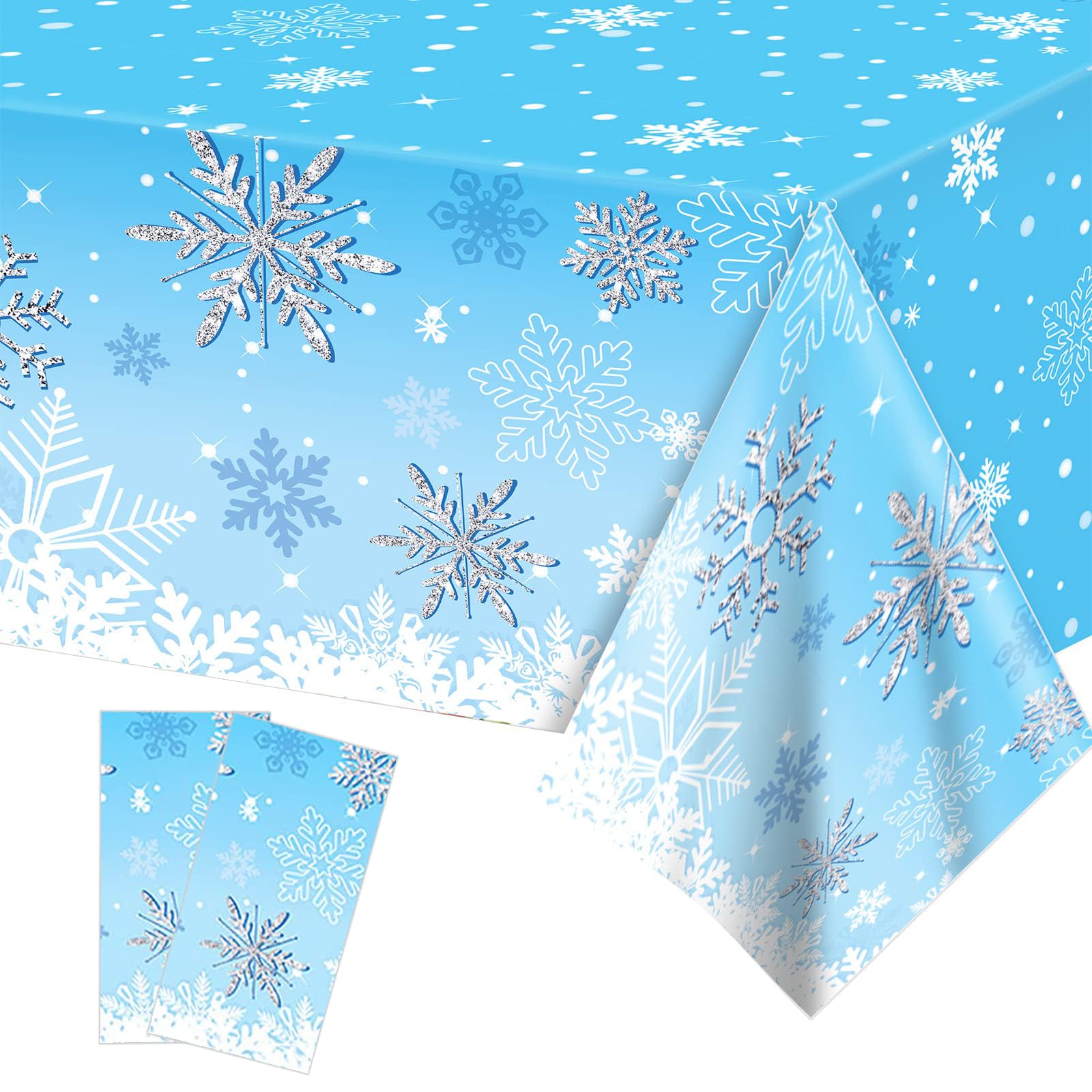POPOYU 54 x 108 Inch Snowflake Table Cloth Decorative Frozen Table Cloth for Birthday Party Decoration Birthday Party Decoration