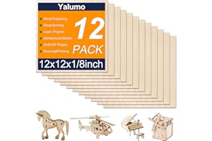 Yalumo Basswood Sheets 12 x 12 x 1/8 Inch, 12 Packs Plywood Sheets Unfinished Wood for Crafts 3mm Thick Basswood for Laser Cu