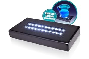 ASENTE 20 LED Lighted Base for Glass Art - Rectangular Satin Matte Black White Light Stand Base for 3D Art Glass, Room Decor and Gemstones and Crystals - AC/USB Adapter Powered (Black)