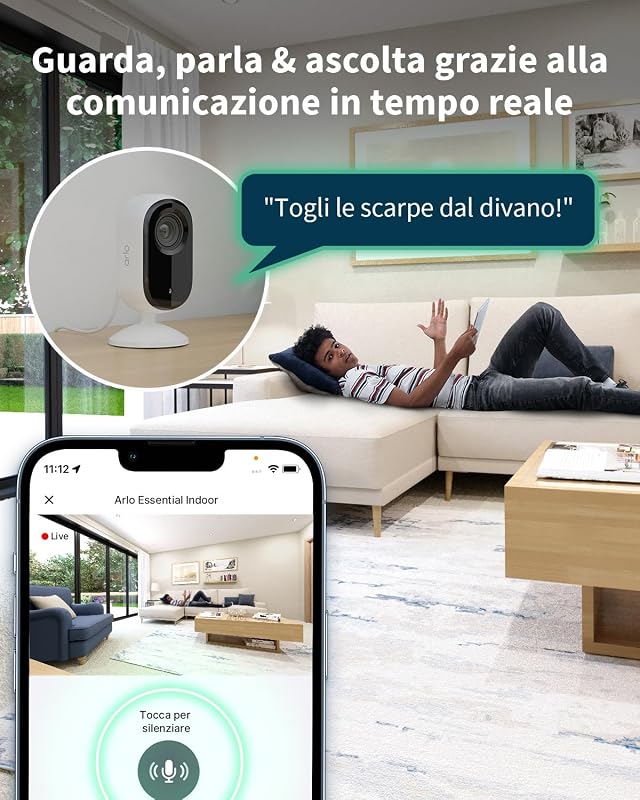 Videocitofono HD wireless & telecamera 2K da interno – Sicurezza Smart Home per famiglia e animali, visione notturna, rilevamento movimenti, audio bidirezionale, compatibile Alexa