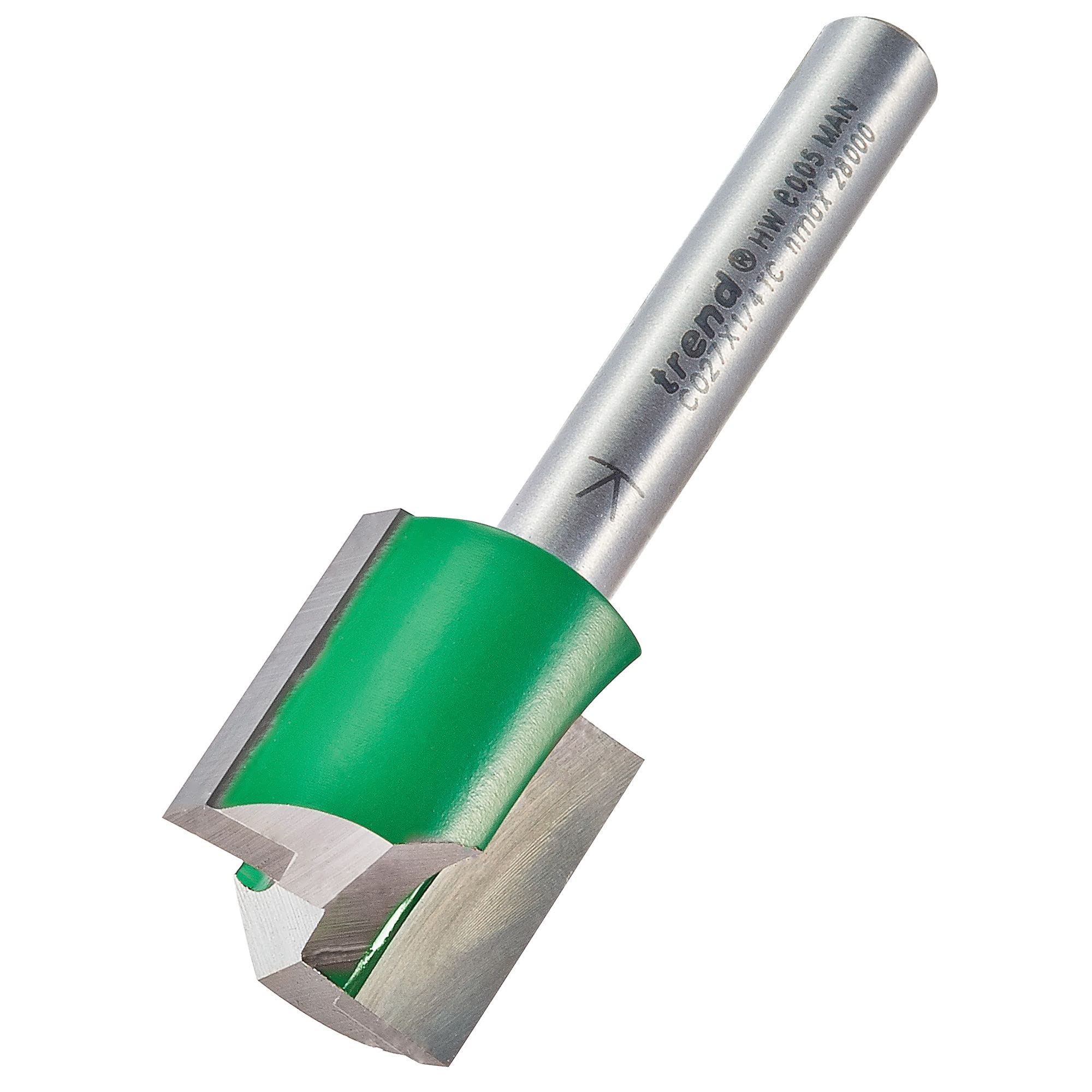 Trend CraftPro Straight Two Flute Router Cutter, 1/4 Inch Shank, 9.5mm Cut Diameter & 19.1mm Cut Length, Tungsten Carbide Tipped, C027X1/4TC