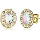 EVEVIC Austrian Crystal Halo Oval Stud Earrings for Women Trendy,14k Gold Plated Hypoallergenic Earring Jewelry Gift