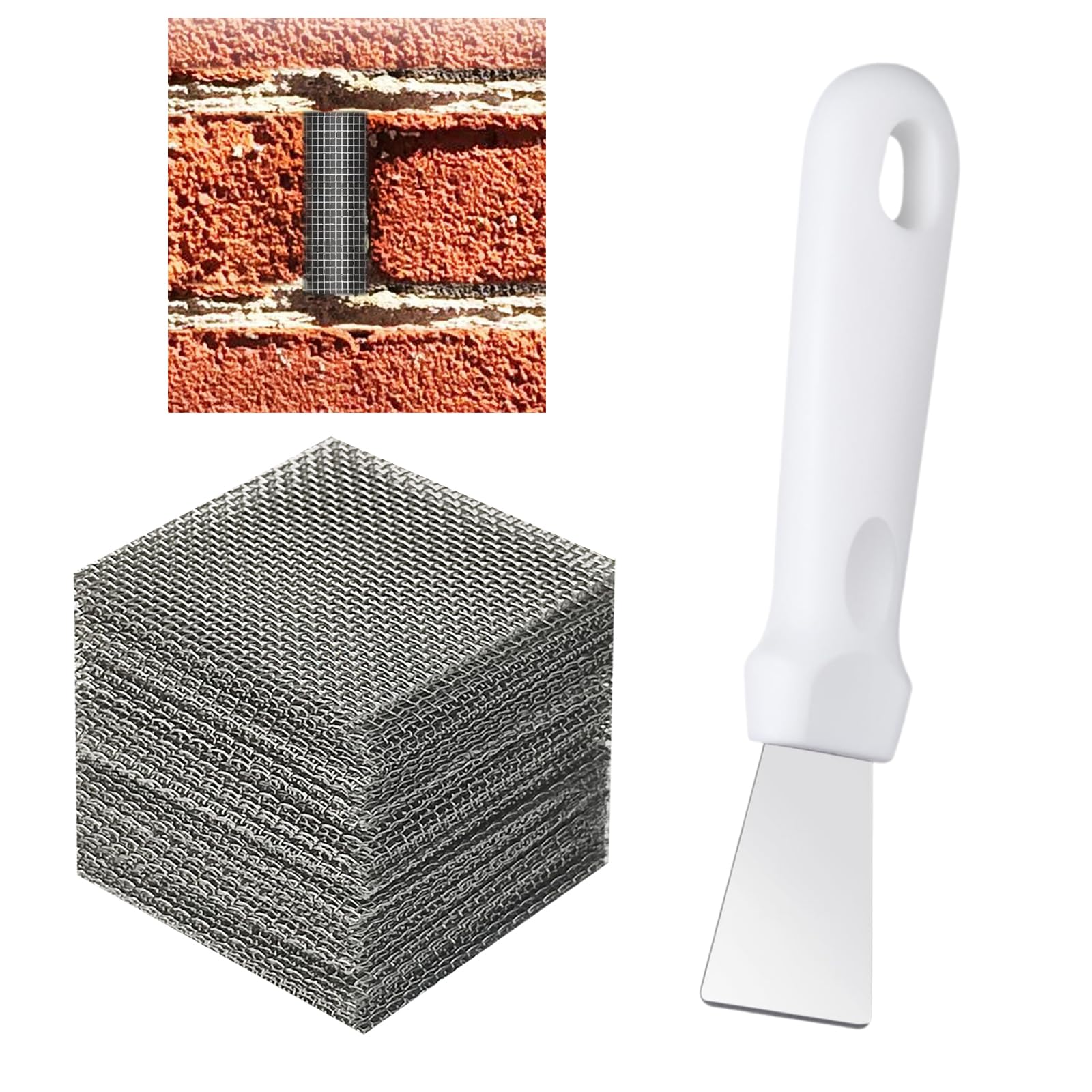 Photo 1 of 100 PCS 3"*3" Stainless Steel Brick Weep Hole Covers for Brick Walls with 1 Stainless Steel Spatula?3"*3" Covers can be Cut or Stacked to Fill Various Seepage Holes Using The Spatula