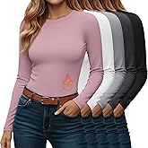 Oakgarden 5 Pack Women's Thermal Shirts Long Sleeve Fleece Lined Crew Neck Undershirts Warm Raglan Tops Winter Base Layer