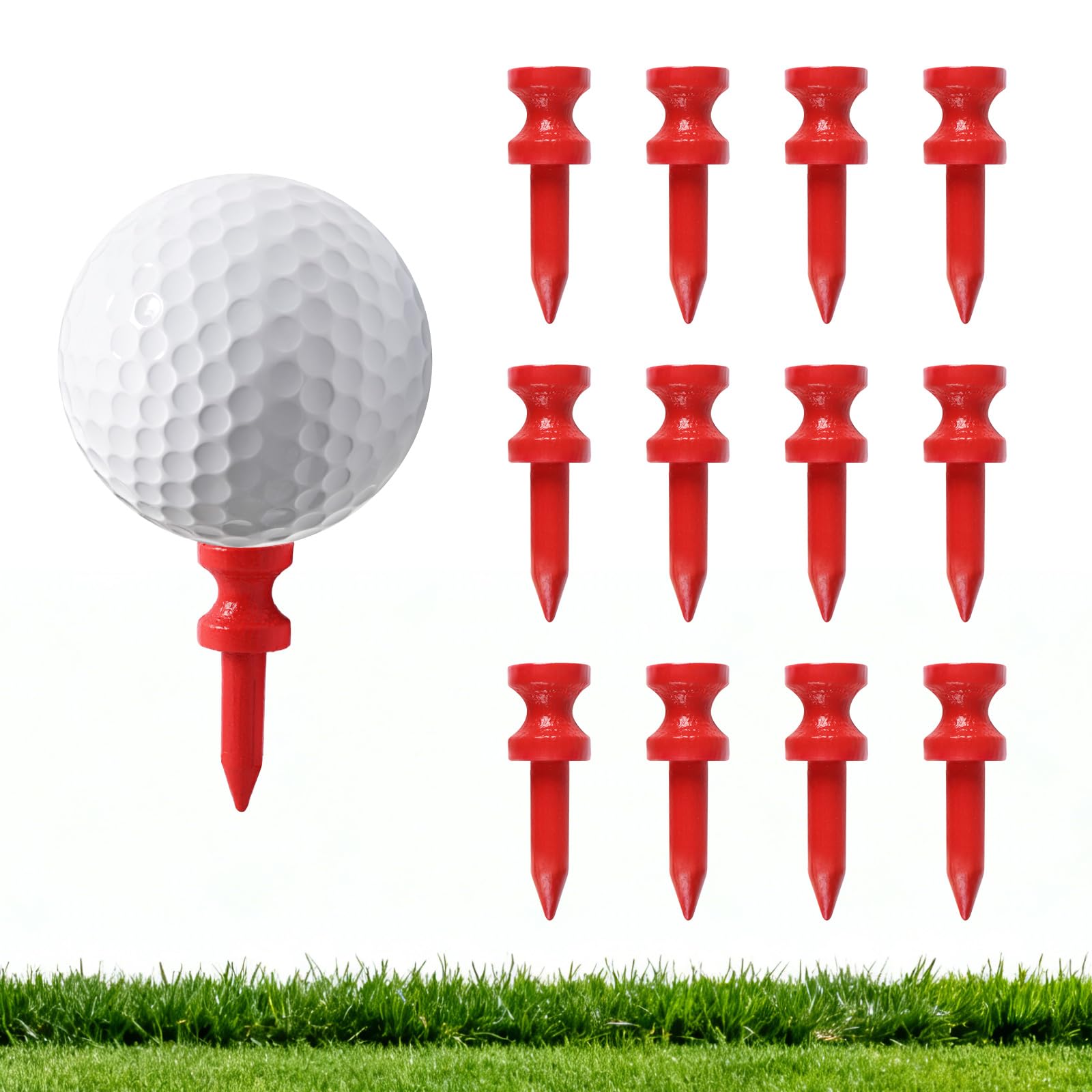 FINGER TEN Wood Castle Golf Tees 1" 1.25" 1.75" Mixed Sizes Or Same Heights 50 Pack, Durable Step Down Small Tees for Consistent Height, Practice Tees For All Golfers (All 1.25'' in Red)