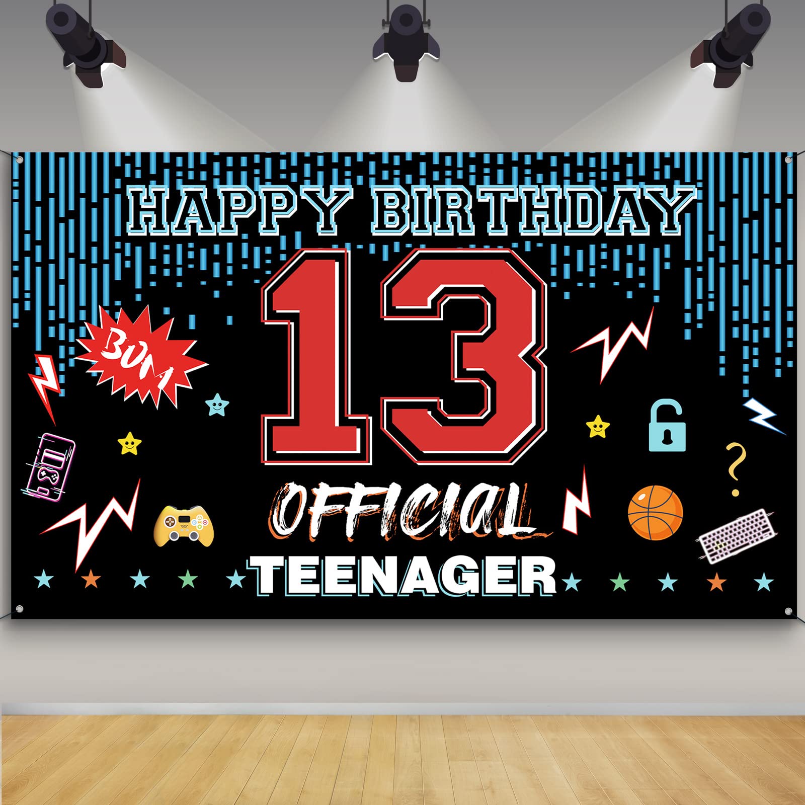 Photo 1 of Official Teenager 13th Birthday Door Backdrop Banner, Happy 13th Birthday Decorations for Boys Girls, Red Blue 13 Year Old Birthday Party Yard Sign Photo Booth Props Supplies, Fabric, PHXEY