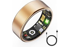 HitTopss Smart Ring, Fitness Tracking Smart Ring with Calories/Heart Rate/Blood Oxygen/Sleep Monitoring, IP68 Waterproof, No APP Subscription (Gold, Size 9)