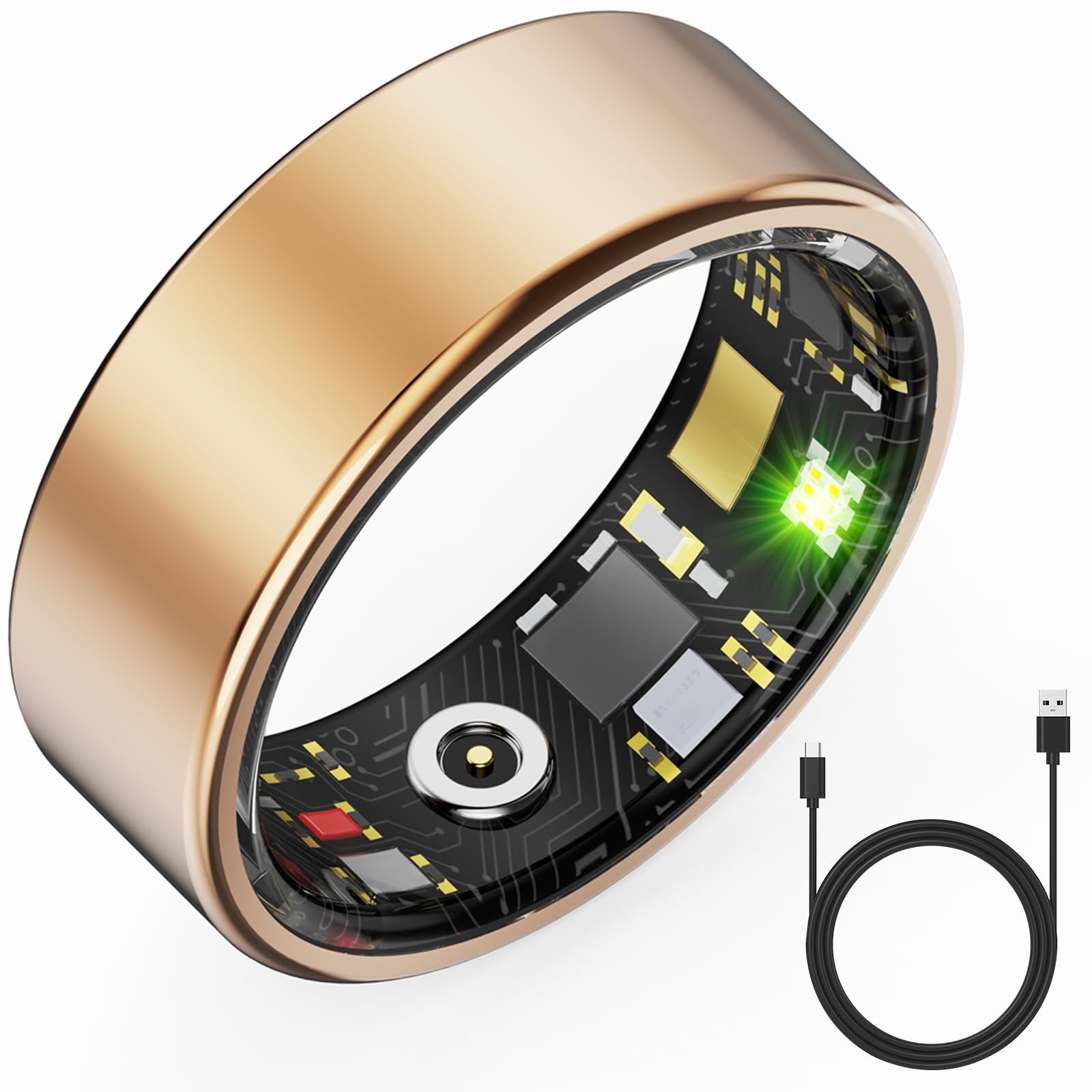 Photo 1 of HitTopss Smart Ring, Fitness Tracking Smart Ring with Calories/Heart Rate/Blood Oxygen/Sleep Monitoring, IP68 Waterproof, No APP Subscription (Gold, Size 8)