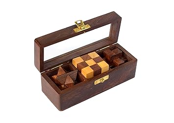 Wooden Puzzle Game Set Four in One - 3D Puzzles Pedagogical Board Brain Teaser Games for Kids and Adults by-Wigano