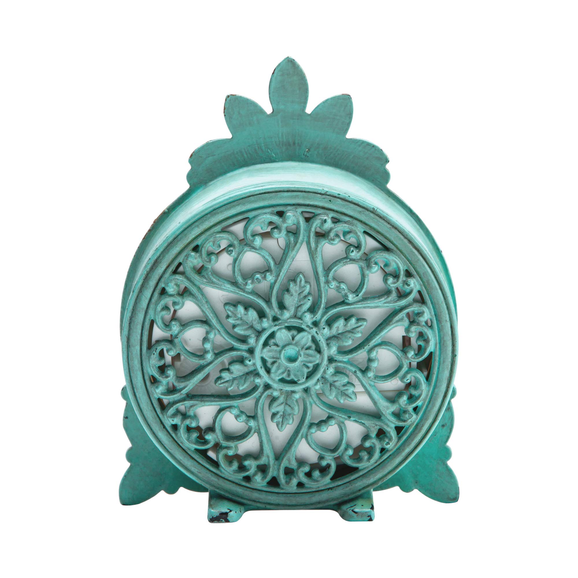 NIKKY HOME Vintage Pewter Quartz Mini Table Clock with Crystal Shining Rhinestone, 2.87 x 1.37 x 3.87 Inches, Aqua