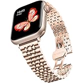 baozai Thin Band Compatible with Apple Watch Band 42mm 41mm 40mm 38mm, Women Slim Stainless Steel Wristband for Apple Watch Series 11-1/SE3/SE2/SE, Rose Gold