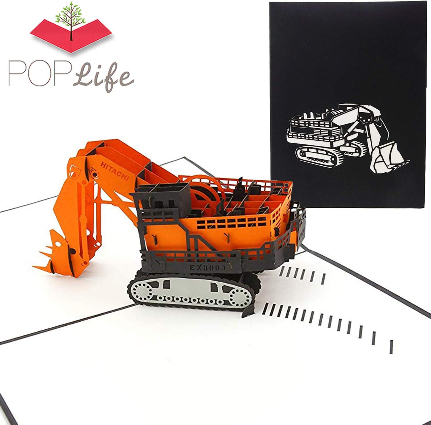 PopLife Digger Excavator Machine Pop Up Card for All Occasions - Happy Birthday, Congratulations, Retirement, Fathers Day - Machinery Buffs, Construction Tools, Party Favor - Folds Flat for Mailing