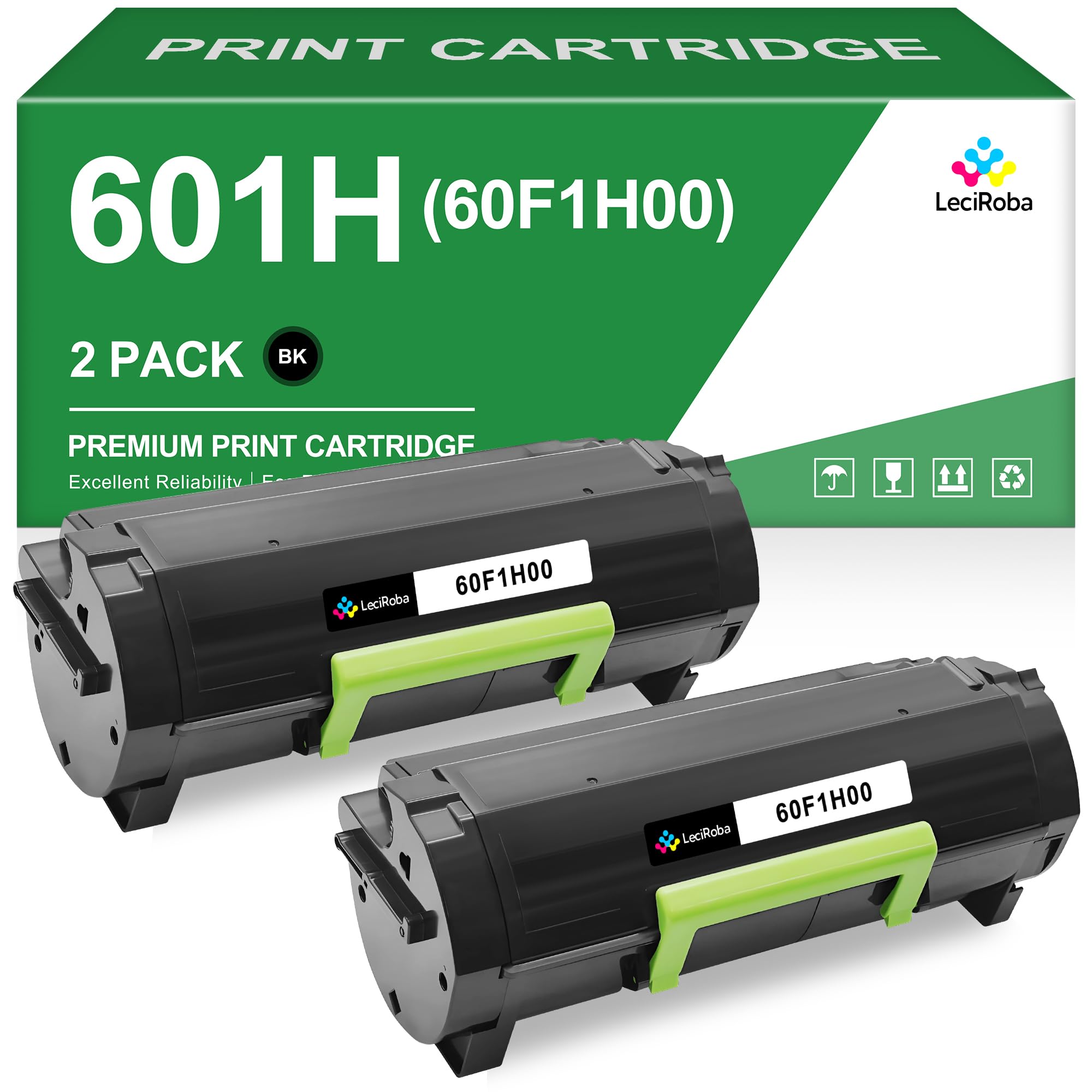 Photo 1 of LeciRoba 60F1H00 High Yield Toner Cartridge for Lexmark 601H 60F1H00 for Lexmark MX310 MX410 MX510 MX511 MX610 MX611 Series Printer (Up to 10K Pages, Black, 2-Packs)