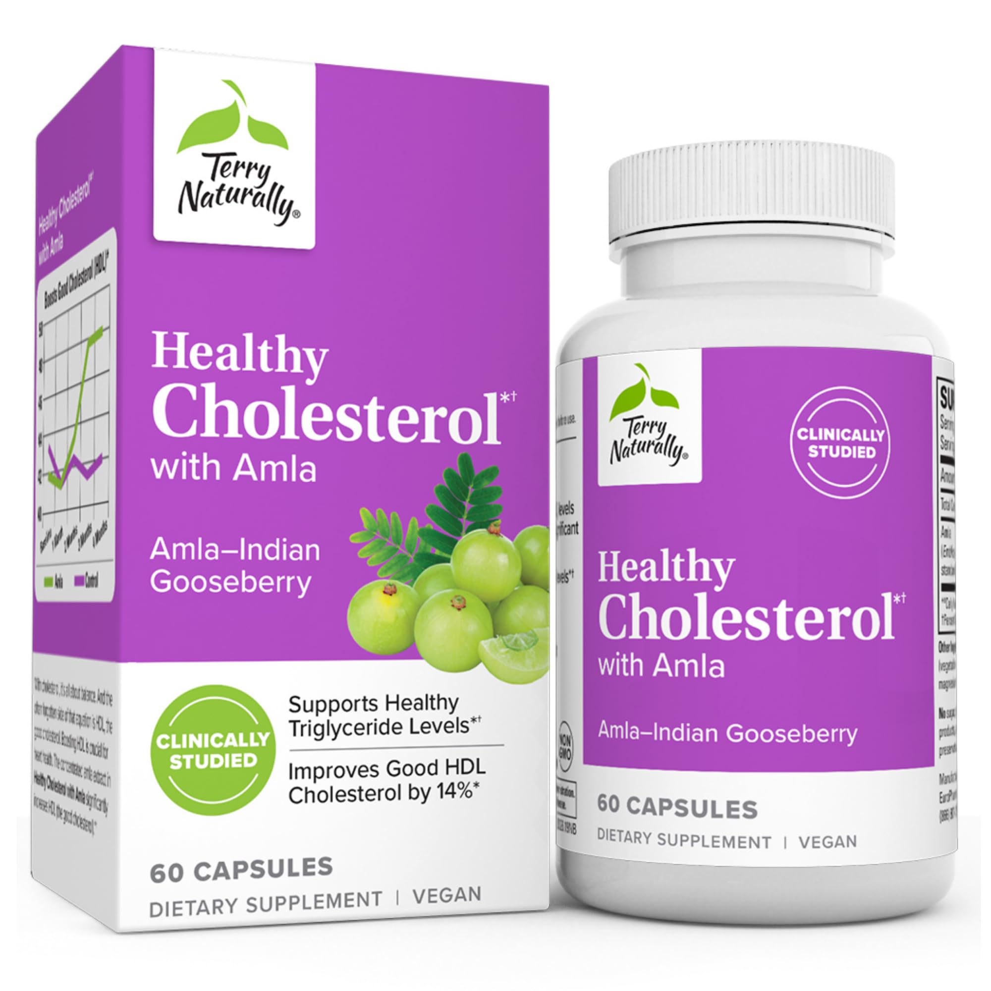 Terry Naturally Healthy Cholesterol with Amla - Antioxidant Supplement for Immune & Heart Support - Supplement to Aid Healthy Cholesterol & Triglyceride - 60 Capsules