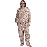 Karen Neuburger womens Plus Size Notch Collar Top and Pant Pajama Set With Picot Trim