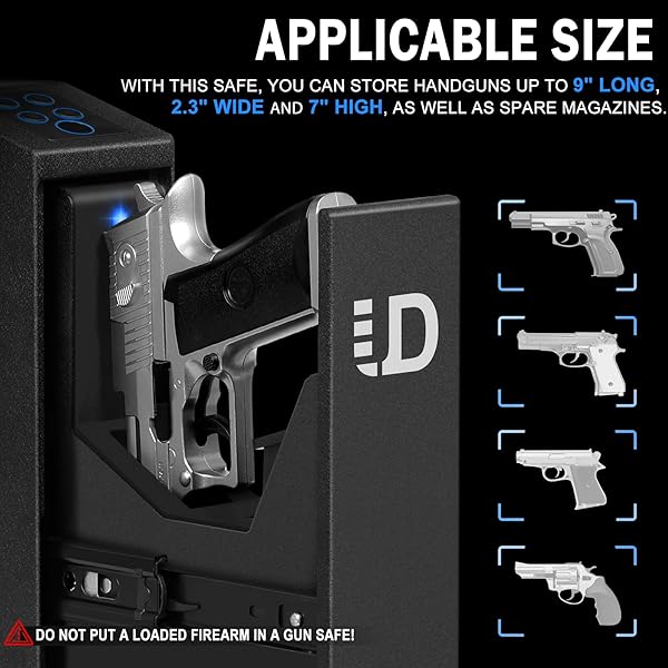 URBAN DECO BIOMETRIC GUN SAFE FOR HANDGUN WITH QUICK ACCESS SLIDING DOOR PISTOL SAFES MOUNTED NIGHTSTAND, DESK, WALL, VEHICLE, BEDSIDE, CAR GUN SAFE BOX WITH FINGERPRINT, PIN CODE, KEY ACCESS