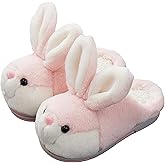 YILANLAN Women's Cute Bunny Animals Slippers Interesting Comfortable Furry Slippers Soft Plush Winter season Keep warm Home Slippers