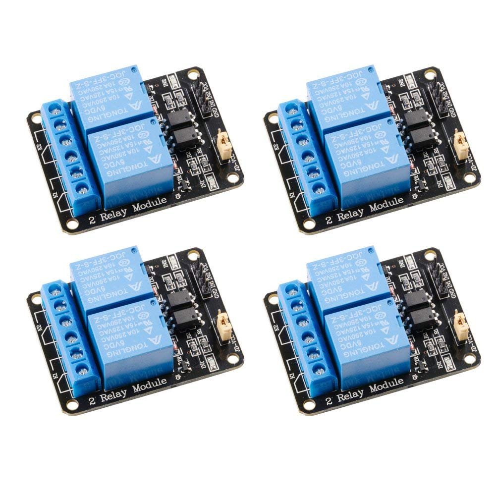 DollaTek 4pcs 5V 2 Channel 5V Relay Module with Optocoupler Low Level Trigger Expansion Board for R3 MEGA 2560 1280 DSP ARM PIC AVR STM32 Raspberry Pi