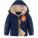ZITY Boy's Winter Coat Thermal Puffer Jacket Warm Sherpa Fleece Lined Water-Resistant Zip Outerwear Coat with Detachable Hood