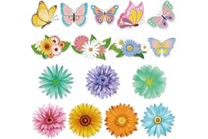 VABAMNA Spring Bulletin Board Decorations for Classroom - 48Pcs Flower Butterfly Cutouts with Dot Glue for Spring Home School Wall Door Decorations