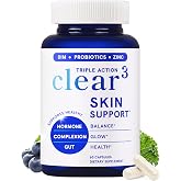 Clear Skin Supplement Acne Support, Zinc DIM, Probiotics, Doctor-Formulated | 3-in-1 Hormone, Gut &amp; Complexion Support, Triple Action Hyaluronic Acid &amp; Vitamins for Skin Balance and Glow, 60 Capsules