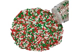 Homankit Christmas Jimmy Red Green and White Jimmies Sprinkles Edible Sprinkle Candy Soft Jimmies Toppings for Ice Cream, Cupcake, Cake, Cookie, Dessert Decorating 2.75 Ounces