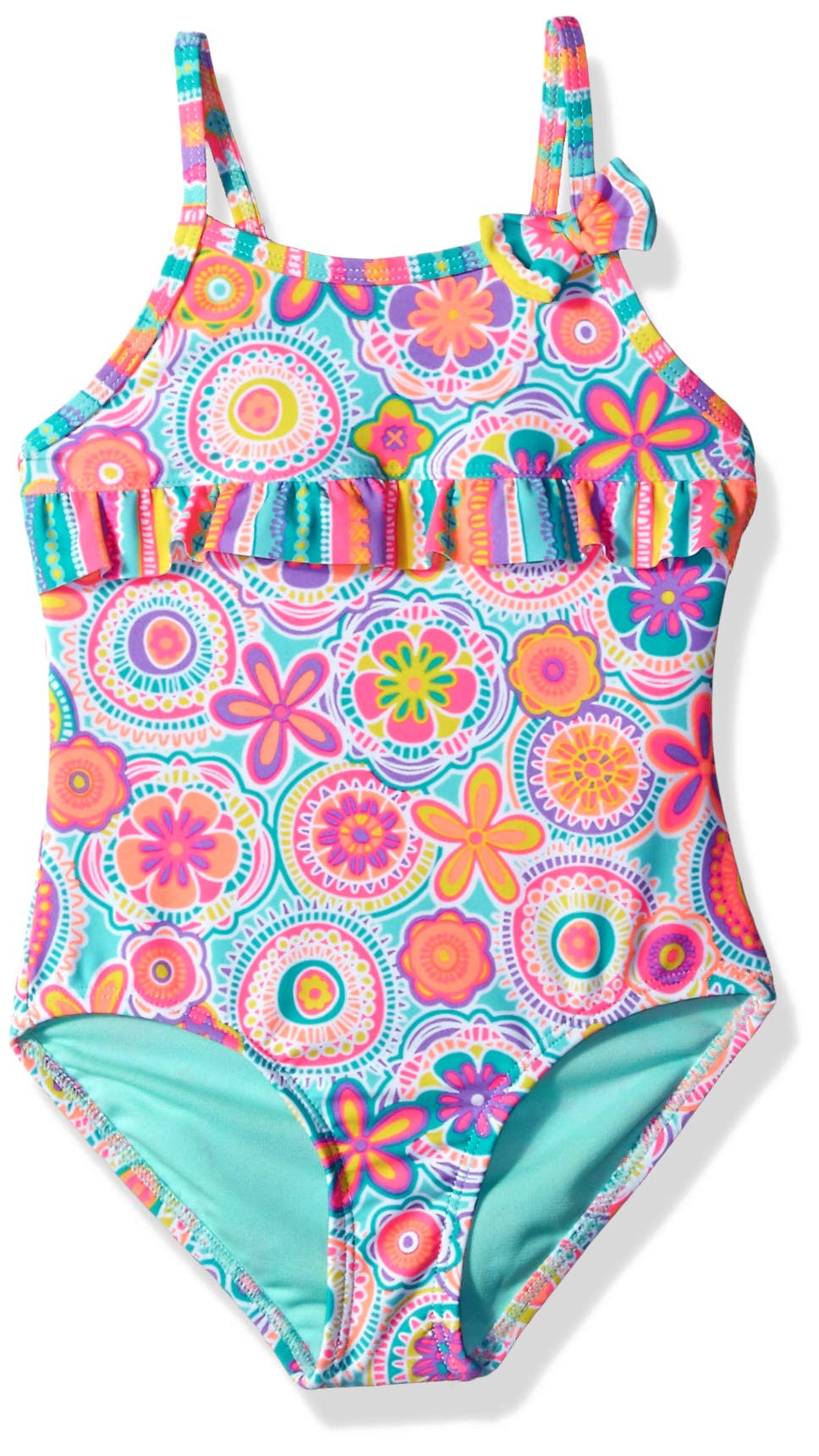 Angel Beach Little Girls Floral and Bird Print One Piece Ruffle Swimsuit