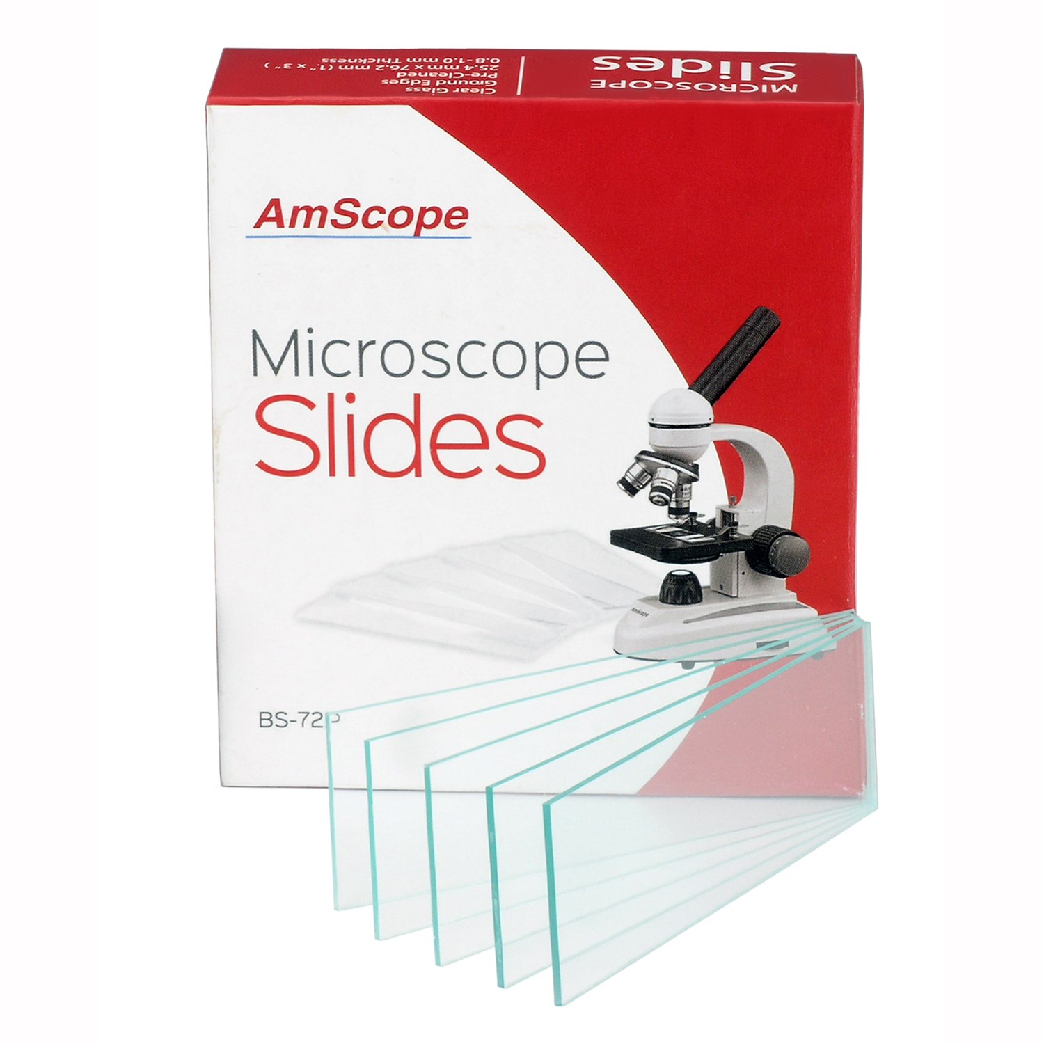 AmScope BS-72P 72 Pre-Cleaned Blank Microscope Slides With Ground Edges, Clear