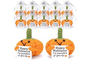 GIFTIARA 12Pcs Funny Positive Pumpkin Emotional Support Plush, Cute Crochet Toy with Positive Card Cheer Up Dolls Gifts for Halloween Birthday Holiday Party