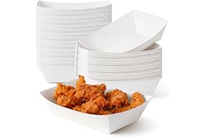 Fit Meal Prep [125 Pack 2 lb Paper Food Trays Heavy Duty Disposable Food Boats, White Nacho Tray for Parties Fairs Picnics Carnivals, Holds Sause Candies Nut Grease Resistant