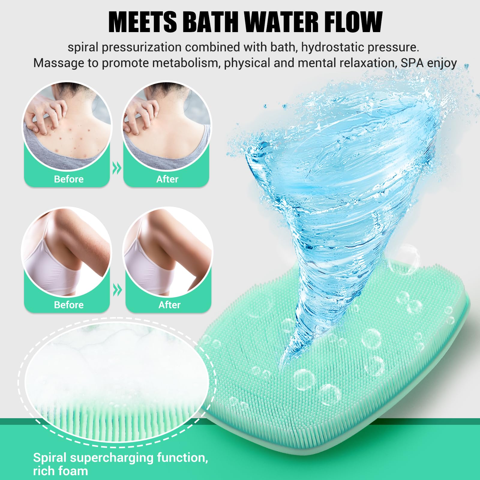 Canroom Silicone Body Scrubber - Anti Zinc Infused-Highly Elastic Bristles Exfoliating Body Scrubber for Shower Body,Cellulite Reduction,Blood Circulation - Green