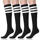 FITRELL Women's Knee High Socks Outdoor Sport Athletic Socks Casual Stripe Tube Socks 1-4 Pack