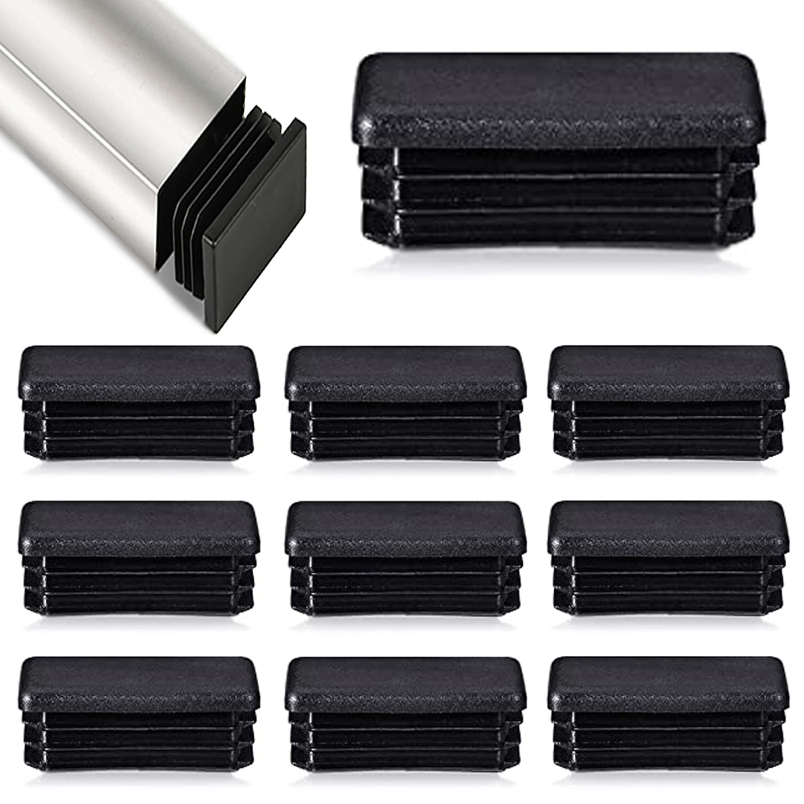 HJYZY 12 pcs Rectangle Chair End Caps 80 x 40mm Tubing Plug Cap for Furniture Glide Prevention Black