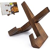 PUERSI Cookbook Stand for Kitchen, Recipe Book Holder for Kitchen Counter, Wooden Cookbook Holder, Rustic Cook Book Holder Stand - Rustic Brown