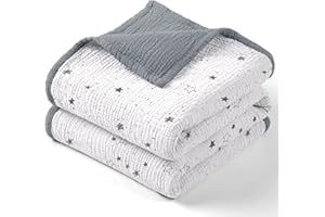 Lulu moon Muslin Baby Blanket - Cotton Toddler Blankets for Cribs - Quilt Nursery Blanket for Baby Boys and Girls 47"x47"(Starry Sky Gray)