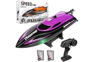 UOWGA RC Boat 20 MPH Fast RC Boat for Pool and Lake RC Boats with 2 Rechargeable Batteries, 2.4GHZ High Speed Remote Control for Adults and Boys (Purple)