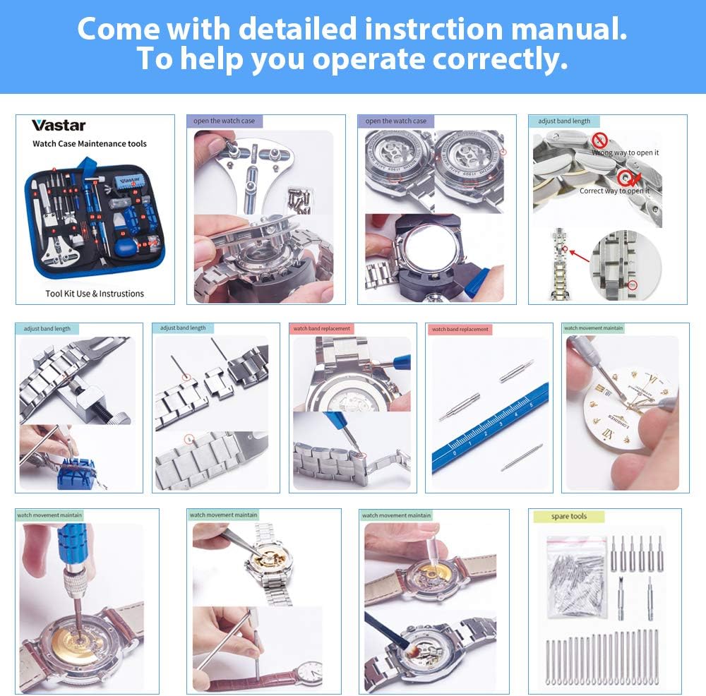 Vastar 177 PCS Watch Repair Tool Kit, Watch Band Link Tool Set, Case Opener Spring Bar Tools with Carrying Case and User Manual: Home Improvement