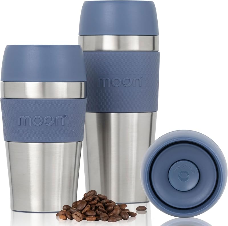 Moon 360° Travel Mugs Leakproof Insulated Stainless Steel 450ml Blue