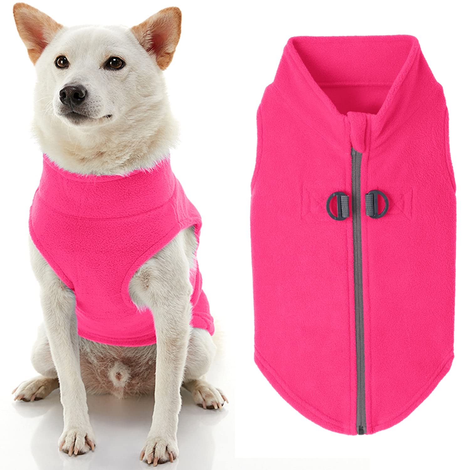 Gooby Zip Up Fleece Dog Sweater - Pink, Large - Warm Pullover Fleece Step-in Dog Jacket with Dual D Ring Leash - Winter Small Dog Sweater - Dog Clothes for Small Dogs Boy and Medium Dogs