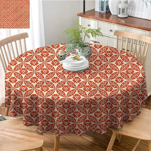 ScottDecor Food Round Tablecloth Geometric,Japanese Flowers Wrinkle