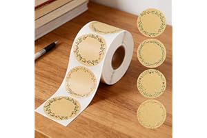 500 PCS Floral Wreath Stickers, 2 Inch Round Kraft Stickers, 4 Assorted Designs Self-Adhesive Labels for Wrapping, Crafts, En