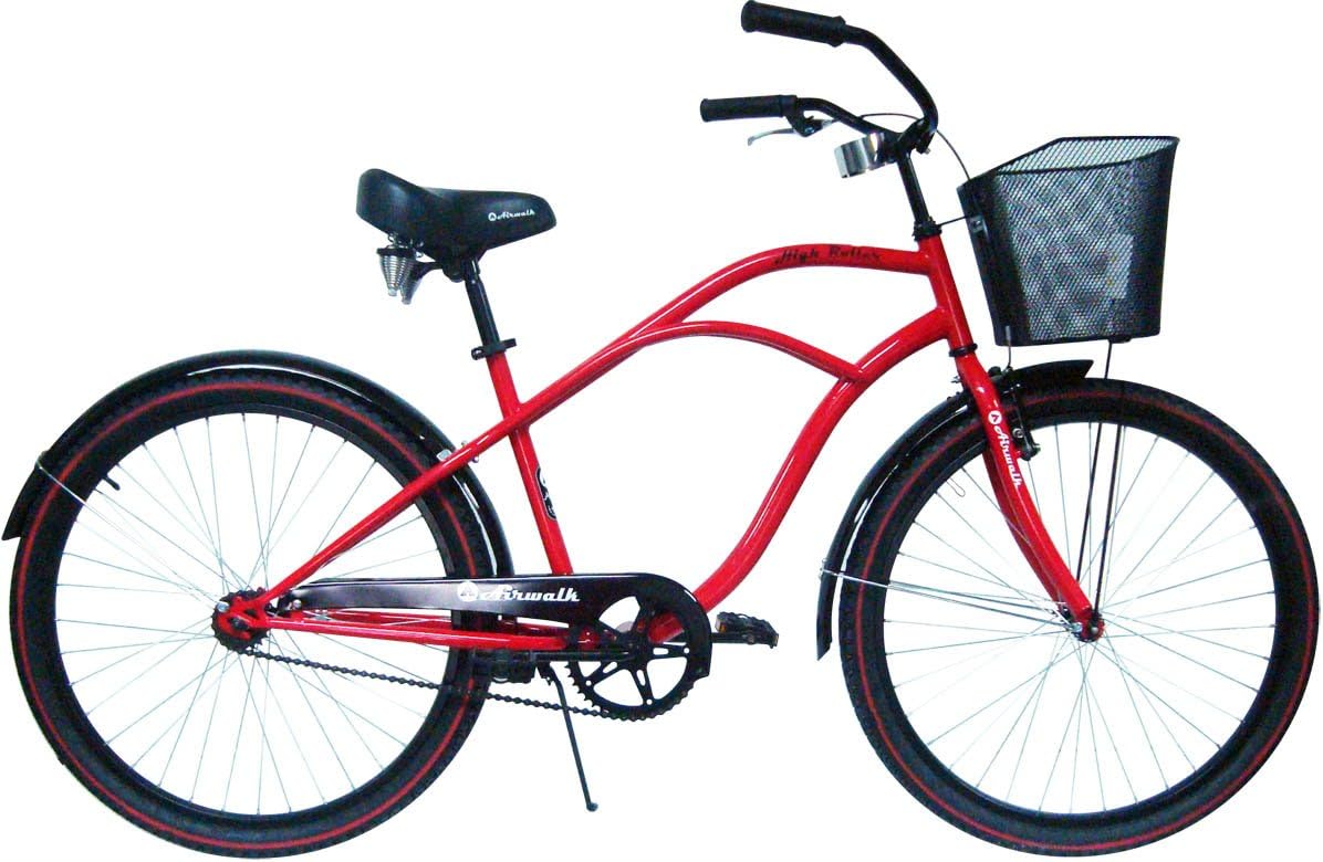 red cruiser bike with basket
