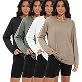 Siimcuzy 4 Pack Women's Long Sleeve Oversized T Shirts Crew Neck Basic Tops for Workout Active Fashion Casual