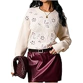 Verdusa Women's Boho Floral Cozy Sweaters Embroidery Elegant Knit Sweater Pullover Tops Fall Outfits
