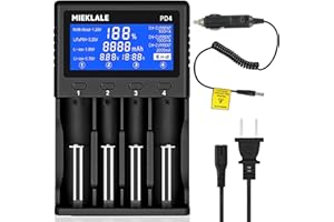 18650 Battery Charger, MIEKLALE 4-Bay Universal Battery Charger with Smart LCD Display Fast Charge for Rechargeable Batteries Li-ion LiFePO4 26650 18650 16340 10440 14500 RCR123,NI-MH NI-Cd AA AAA
